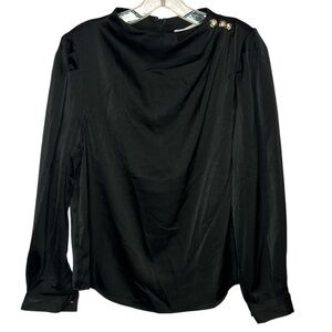 Million Colors Black Satin Long Sleeve Blouse. Size L